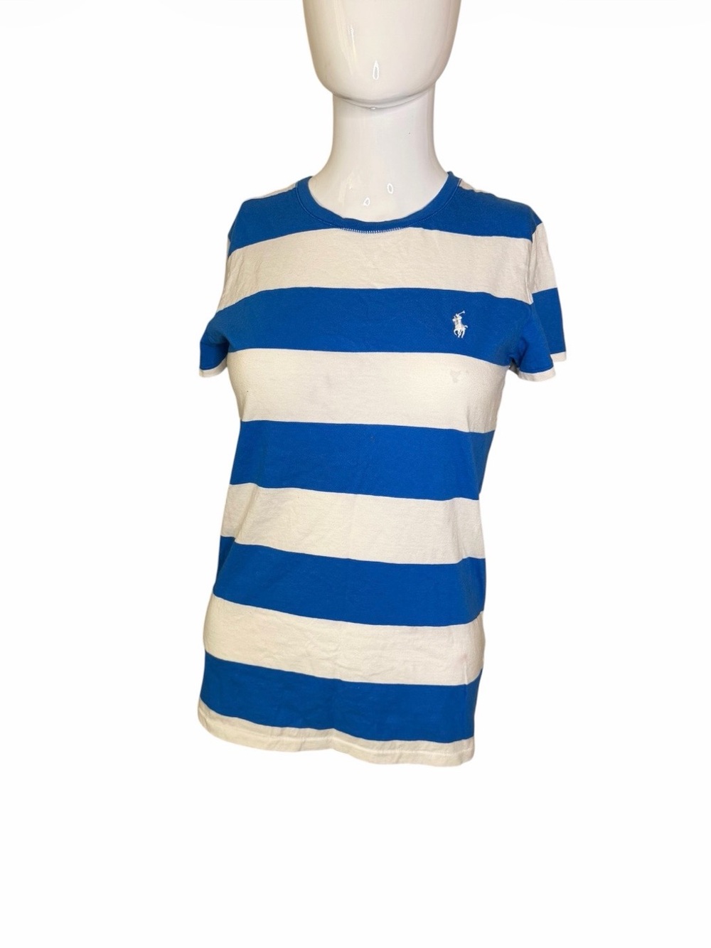 Ralph Lauren Women's Royal Blue & White Striped Crewneck Tee
